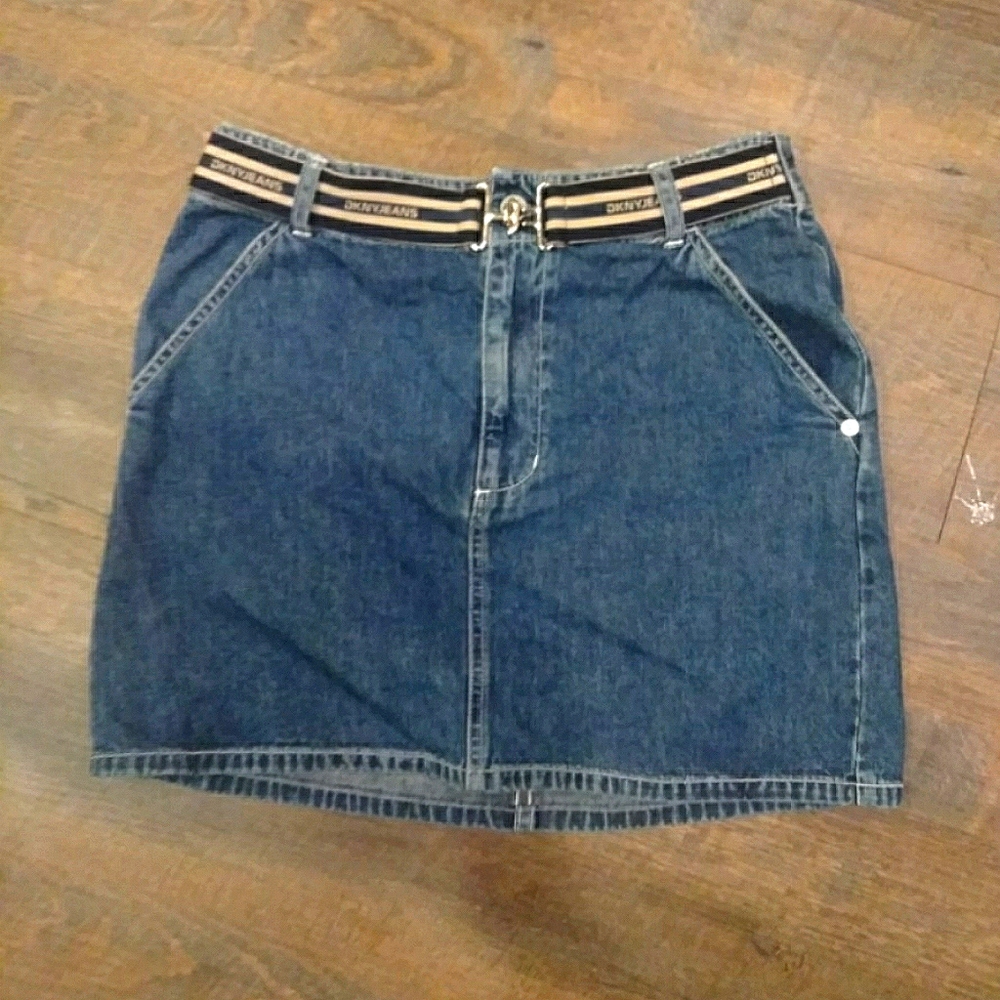 Vintage 90s DKNY belted jean skirt mini skirt sz 4